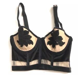 Victorias Secret Lined Demi Longline Bra Size 38C Velvet Floral Appliqué